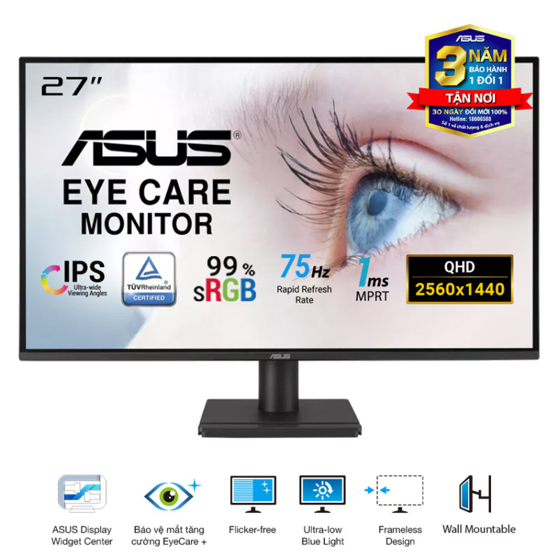Màn hình Asus VA27AQ (27 inch/QHD/IPS/75Hz/1ms/loa)