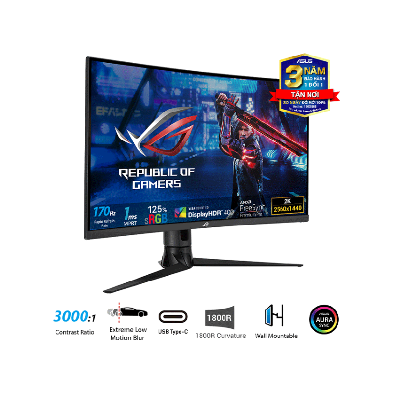 Màn hình ASUS ROG Strix XG32VC (31.5 inch/WQHD/VA/170Hz/1ms/cong)