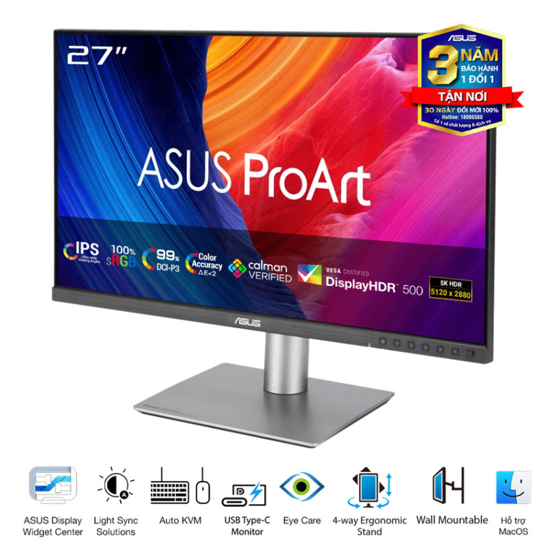 Màn hình ASUS Pro Art PA27JCV (27 inch/5K/IPS/60Hz/5ms/USB-C 96W/loa)