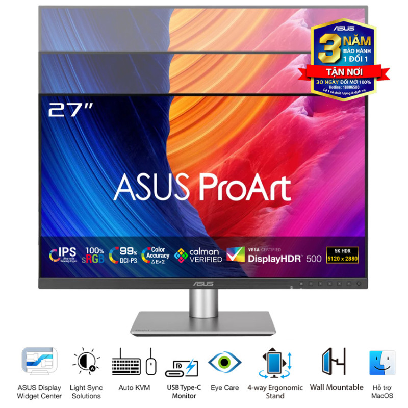 Màn hình ASUS Pro Art PA27JCV (27 inch/5K/IPS/60Hz/5ms/USB-C 96W/loa)